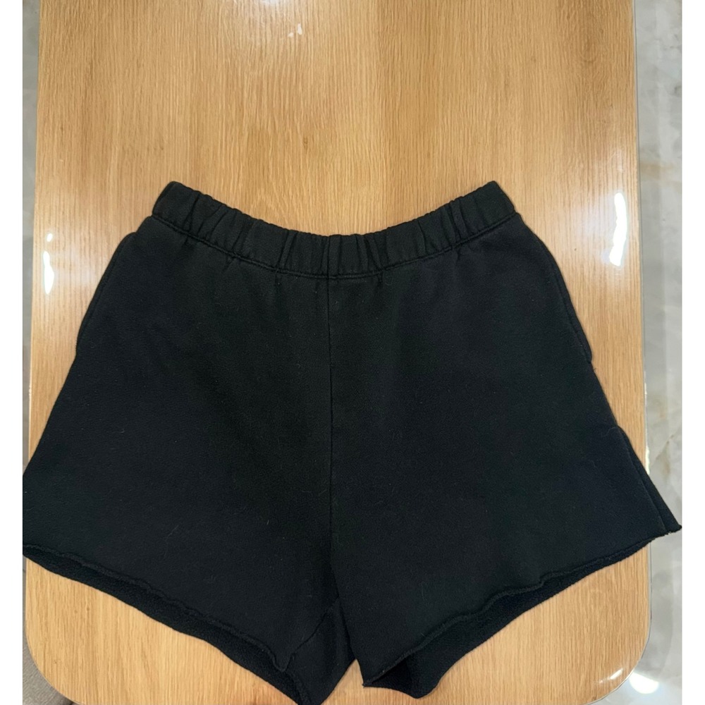 Aerie Black Fleece Lounge Shorts Elastic Waist Raw Hem Womens